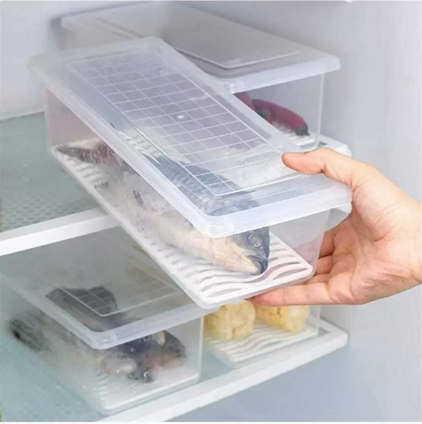 Plastic Fridge Organizers Storage Box Kitchen Freezer Containers Food Basket Set Airtight Lid pack of 4